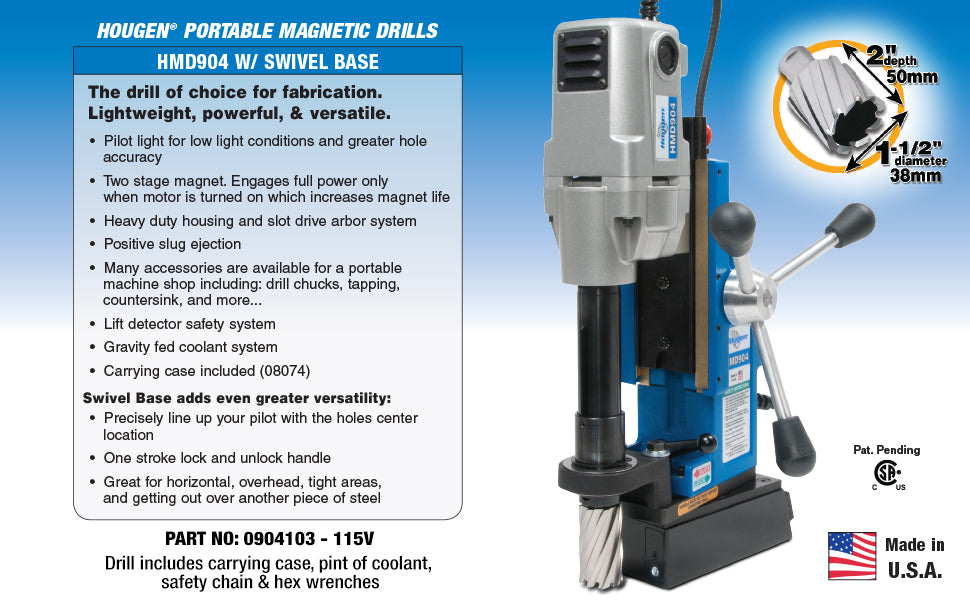 Hougen HMD904 Magnetic Drill Swivel Base - 115V 0904103
