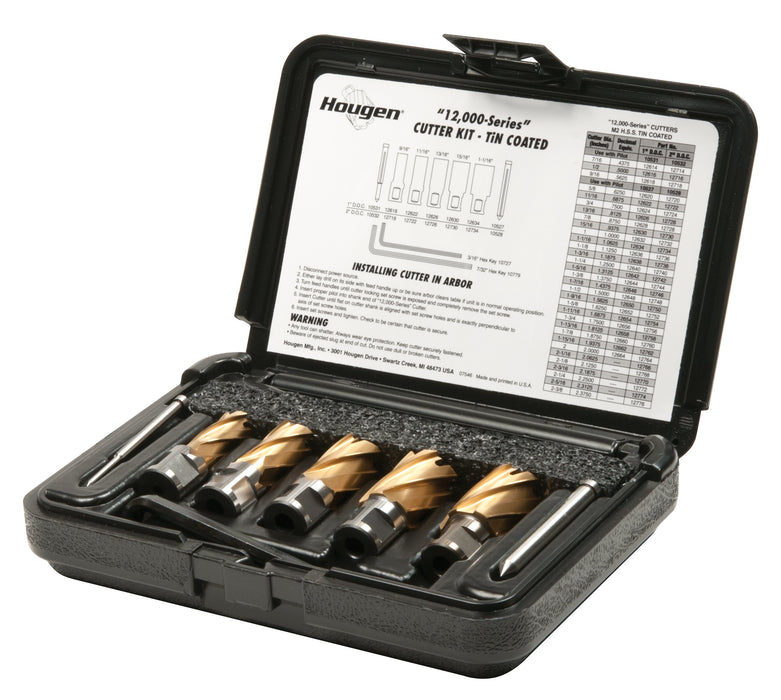 Hougen 12601 "12,000-Series" Annular Cutter Kit 1" DOC TiN Coated - 9/16, 11/16, 13/16, 15/16, 1-1/16" (2) Pilots 1" DOC