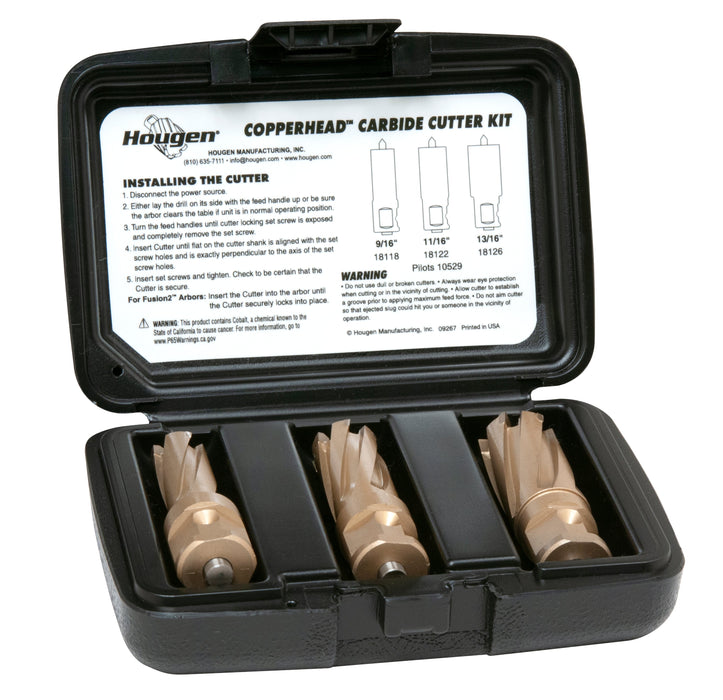 Hougen 18981-1 Copperhead Carbide Cutter Kit - 9/16, 11/16, 13/16" 1" DOC