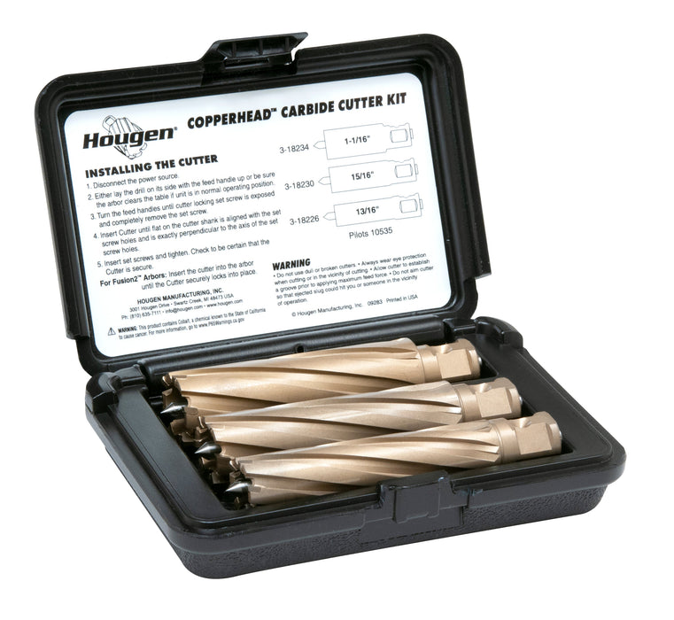 Hougen 18985-3 Copperhead Carbide Cutter Kit - 13/16, 15/16, 1-1/16" 3" DOC