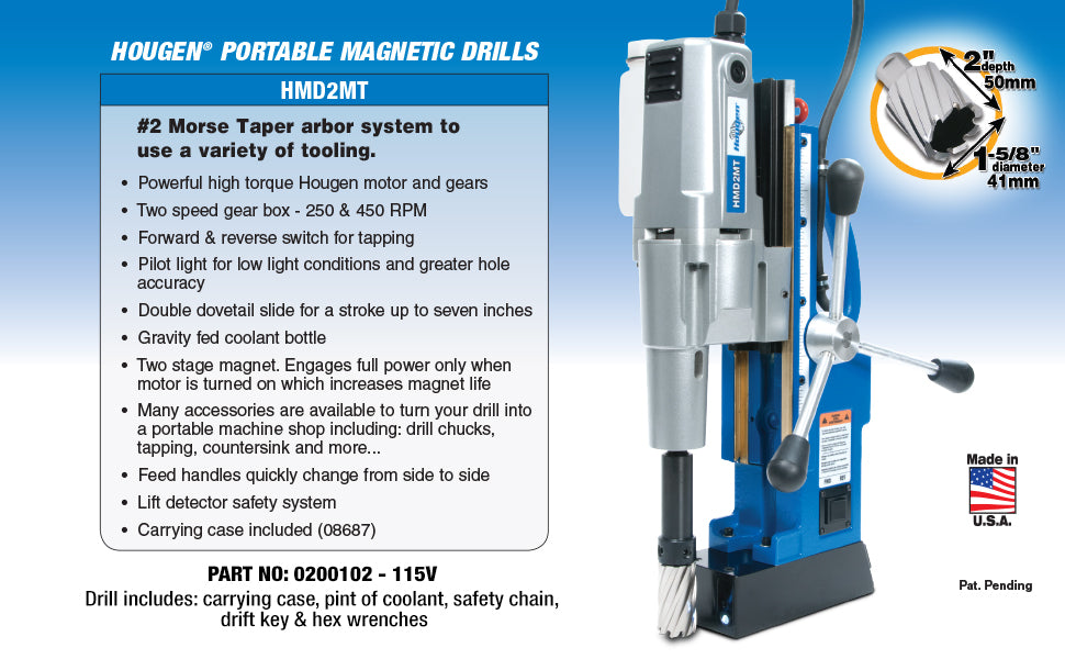 Hougen HMD2MT Magnetic Drill #2 Morse Taper - 120V 0200102