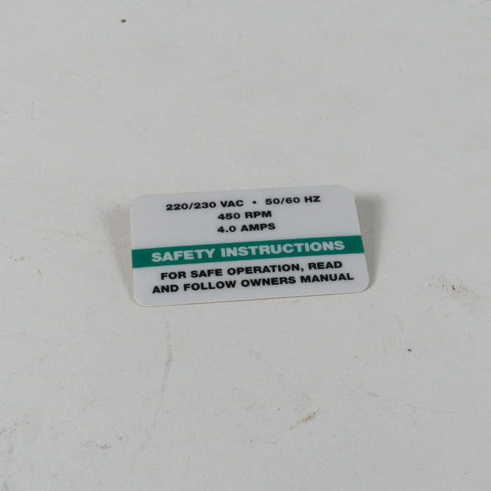 Hougen 04042 LABEL-MOTOR 230V SAFETY INST.