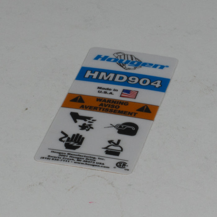 Hougen 08071 LABEL-WARNING HMD904 CSA