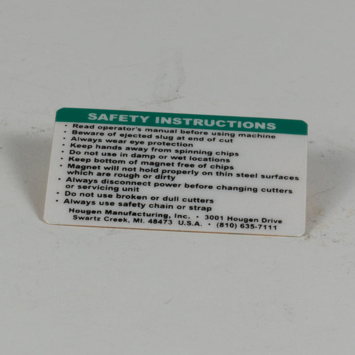 Hougen 08148 LABEL SAFETY HMD933