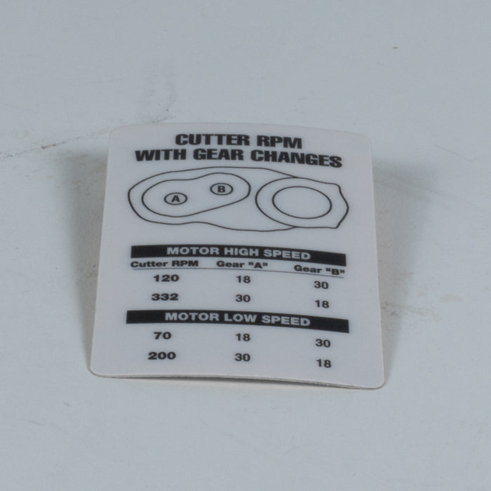 Hougen 08206 LABEL-CHART GEAR CHANGE