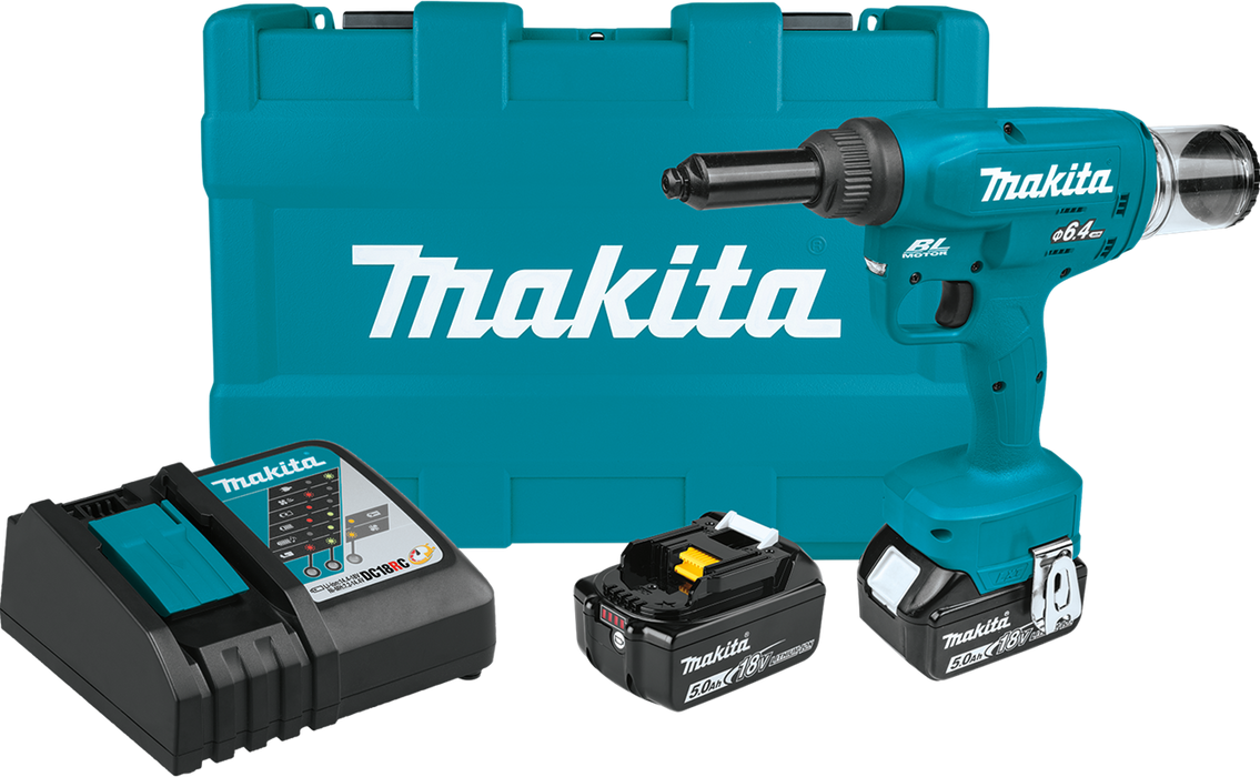 Makita XVR02T 18V LXT Lithium-Ion Brushless Cordless Rivet Tool Kit, case (5.0Ah)