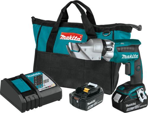 Makita XSJ04T 18V LXT Lithium-Ion Brushless Cordless 18 Gauge Offset Shear Kit, bag (5.0Ah)