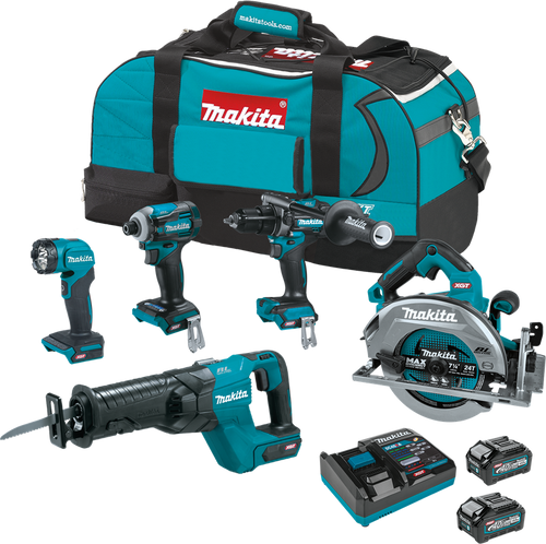 Makita GT501M 40V max XGT Brushless Cordless 5 Pc. Combo Kit, GPH01, GDT01, GRJ01, GSH01, ML001G, bag (4.0Ah)