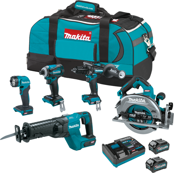 Makita GT501M 40V max XGT Brushless Cordless 5 Pc. Combo Kit, GPH01, GDT01, GRJ01, GSH01, ML001G, bag (4.0Ah)