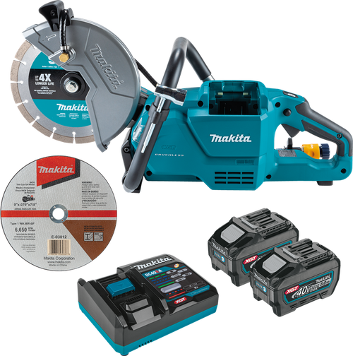 Makita GEC03T 40V max XGT Brushless Cordless 9" Power Cutter Kit, cut-off wheel, single port charger, lock-off, no lock-on (5.0 Ah)