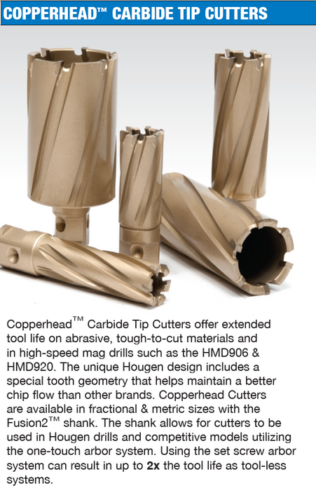 Hougen 18002 Copperhead Carbide Annular Cutter Kit (9/16, 11/16, 13/16, 15/16, & 1-1/16") & (2) Pilots,  2" DOC