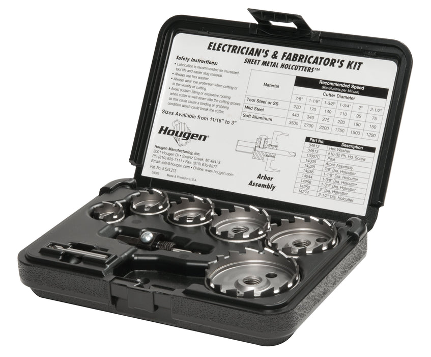 Hougen 14005-12 Holcutter Kit - for Sheet Metal Holemaking (12 pk)