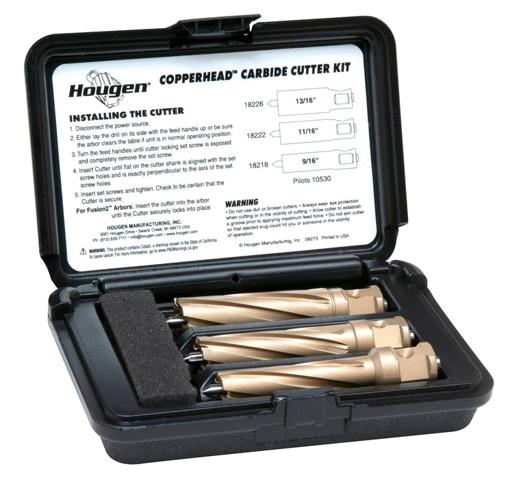 Hougen 18981-2 Copperhead Carbide Cutter Kit - 9/16, 11/16, 13/16" 2" DOC